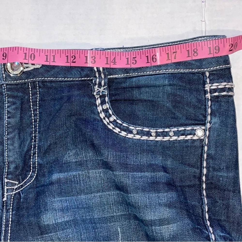 LA IDOL JEANS 15  ROSE Flair LEG JEANS RHINESTONES 5-POCKET ZIPFLY - Picture 5 of 16